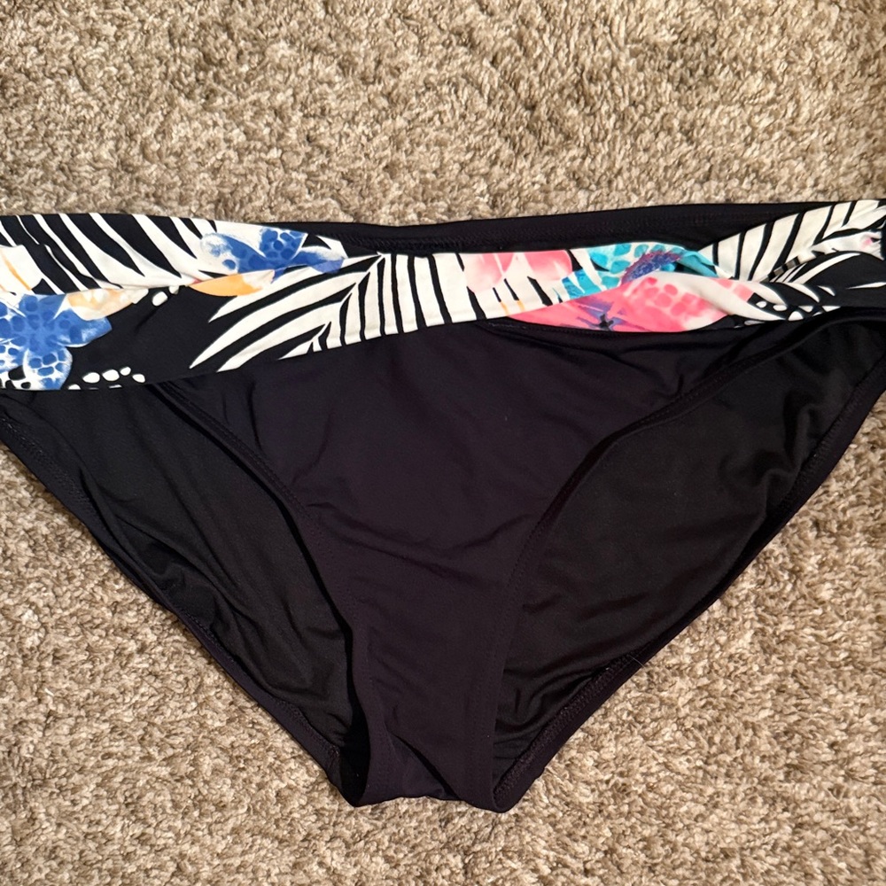 Coco Reef Black and Tropical Print Bikini Bottom